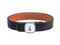 Meissen Lederarmband Schwarz Schwerter – Armschmuck Armband aus 925 Silber und und rhodiniert.