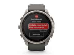 Garmin Fenix 9 Pro inReach Solar Titan 51mm digitales Display graues Silikonband – Herrenuhren Uhr Multifunktion aus Kautschuk und Titan. Das Gehäuse ist rund und grau. Das Kautschuk / Kunststoff / Silikon Armband ist grau. Das Zifferblatt ist digital und schwarz.