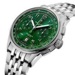 Breitling Premier B01 Chronograph 42 Automatik Edelstahl grünes Zifferblatt Metallband – Herrenuhren Chronograph aus Edelstahl. Das Gehäuse ist rund und silber. Das Edelstahlarmband ist silber. Das Zifferblatt ist arabisch und grün. – Ansicht 2