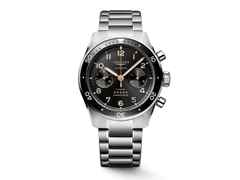 Longines Spirit Flyback Chronograph Automatik Edelstahl 42mm schwarzes Zifferblatt Metallband – Herrenuhren Chronograph aus Edelstahl und Keramik. Das Gehäuse ist rund und silber. Das Edelstahlarmband ist silber. Das Zifferblatt ist arabisch Index und schwarz.