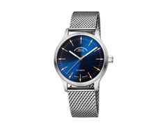 Mühle Glashütte Panova Blau Automatik Edelstahl 40mm Metallband – Herrenuhren Uhr ohne Datum aus Edelstahl. Das Gehäuse ist rund und silber. Das Edelstahlarmband ist silber. Das Zifferblatt ist ein Index in blau.