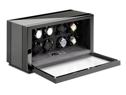 Uhrenbeweger Uhrenbeweger für mehrere Uhren in schwarz und aus Carbon und Holz.