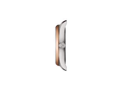 Tissot PR 100 Quarz Edelstahl 34mm weißes Perlmutt-Zifferblatt cremefarbenes Lederband – Damenuhren Uhr mit Datum aus Edelstahl und Leder. Das Gehäuse ist rund und silber. Das Lederarmband ist beige. Das Zifferblatt ist ein Index in weiß. – Ansicht 2