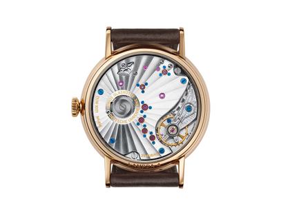 Nomos Glashütte Lambda 42 Handaufzug Roségold 42mm weißes Zifferblatt braunes Lederband – Herrenuhren Uhr ohne Datum aus 750 Rotgold und Leder. Das Gehäuse ist rund und roségold. Das Lederarmband ist braun. Das Zifferblatt ist ein Index in weiß. – Ansicht 3