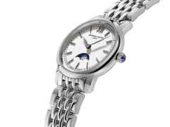 Frederique Constant Slimline Ladies Moonphase Quarz Edelstahl 30mm weißes Zifferblatt Metallband – Damenuhren Uhr ohne Datum aus Edelstahl. Das Gehäuse ist rund und silber. Das Edelstahlarmband ist silber. Das Zifferblatt ist römisch Index und weiß. – Ansicht 3