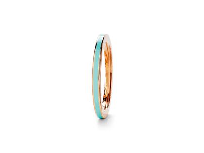 Niessing Setario Line Ring Classic Red mit türkiser Emaille – Ringe Ring in roségold und aus 750 Rotgold und Emaille.