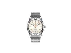 Breitling Chronomat 32 Quarz Edelstahl weißes Zifferblatt mit Brillanten Metallband – Damenuhren Uhr mit Datum aus Edelstahl. Das Gehäuse ist rund und silber. Das Edelstahlarmband ist silber. Das Zifferblatt ist ein Index in weiß.