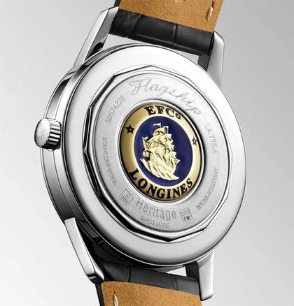 Longines Heritage Flagship Automatik Edelstahl 38,5mm schwarzes Zifferblatt schwarzes Zifferblatt – Herrenuhren Uhr mit Datum aus Edelstahl. Das Gehäuse ist rund und silber. Das Lederarmband Kroko / Alligator ist schwarz. Das Zifferblatt ist ein Index in schwarz. – Ansicht 4