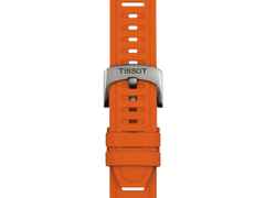 Tissot T-Touch Connect Sport Quarz Titan 43mm schwarzes Zifferblatt rotes Silikonband – Herrenuhren Uhr Multifunktion aus Kautschuk, Keramik und Titan. Das Gehäuse ist rund und silber. Das Kautschuk / Kunststoff / Silikon Armband ist rot. Das Zifferblatt ist digital und schwarz. – Ansicht 3