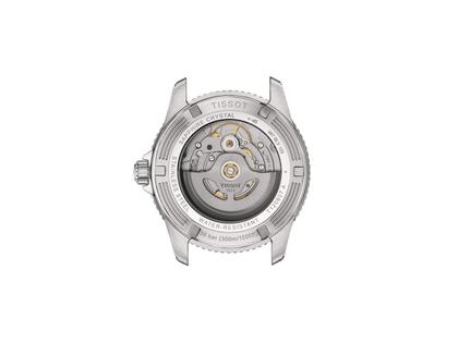 Tissot Seastar 1000 Powermatic 80 Automatik Edelstahl 40mm türkises Zifferblatt Metallband – Herrenuhren Uhr mit Datum aus Edelstahl. Das Gehäuse ist rund und silber. Das Edelstahlarmband ist silber. Das Zifferblatt ist ein Index in türkis. – Ansicht 3