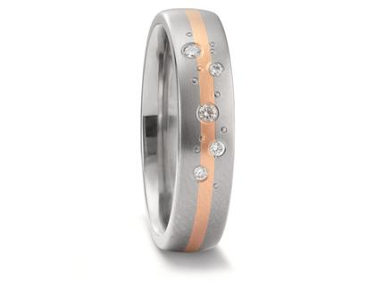 TitanFactory Titan & Edelmetall Damenring Nr. 68 Titan mit Rotgold und Brillanten – Ringe Trauring mit Besatz aus 750 Gelbgold, 750 Rotgold, Titan und und .