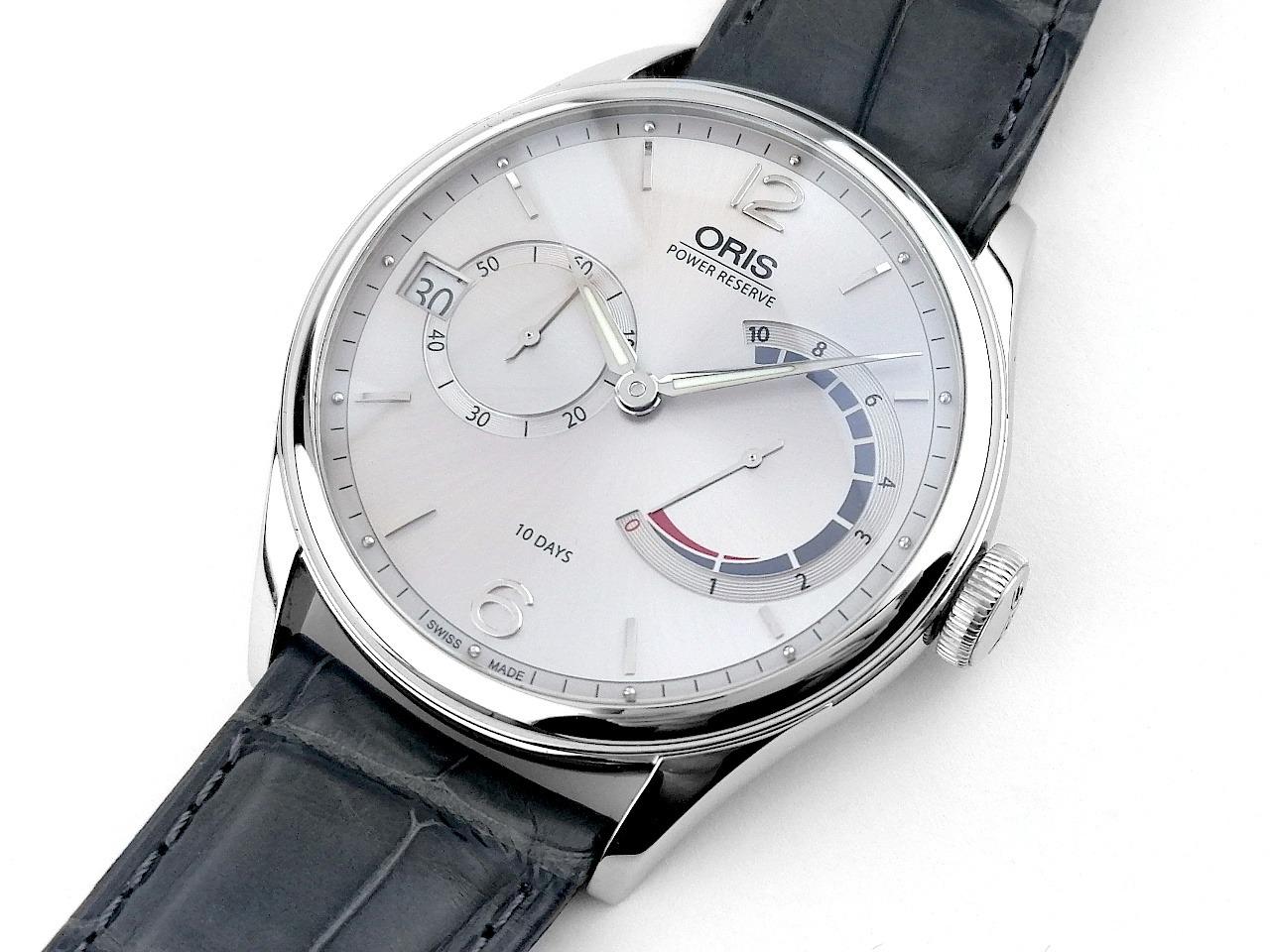 Oris Artelier Calibre 111 Handaufzug Edelstahl 43mm silbernes Zifferblatt graues Lederband 01 111 7700 4061 Full Set Occasion Refurbished – Herrenuhren Uhr mit Datum aus Edelstahl. Das Gehäuse ist rund und silber. Das Lederarmband Kroko / Alligator ist grau. Das Zifferblatt ist ein Index in silber. – Ansicht 4