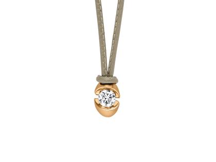 Schaffrath Colortaire Collier Leder (Taupe) und Gelbgold mit Brillant 0,400ct – Halsschmuck Collier in grau und aus 750 Gelbgold und Leder.