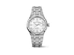 Maurice Lacroix Aikon Automatik Edelstahl 35mm weißes Zifferblatt Metallband – Damenuhren Uhr mit Datum aus Edelstahl. Das Gehäuse ist rund und silber. Das Edelstahlarmband ist silber. Das Zifferblatt ist ein Index in weiß.