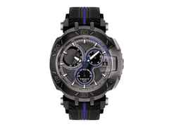 Tissot T-Race MotoGP            2017 Chronograph Limited Edition Quarz anthrazit electric blue – Herrenuhren Chronograph aus Edelstahl und PVD beschichtet. Das Gehäuse ist rund und anthrazit. Das Kautschuk / Kunststoff / Silikon Armband ist schwarz. Das Zifferblatt ist ein Index in grau. – Ansicht 2