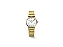 Longines La Grande Classique Quarz Edelstahl Gelbgold-PVD 24mm weißes Zifferblatt Metallband – Damenuhren Uhr ohne Datum aus Edelstahl und PVD beschichtet. Das Armband ist ein vergoldetes Edelstahlarmband. Der Zifferblatt ist römisch.