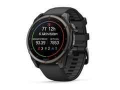 Garmin Fenix 9 faserverstärktes Polymer 47mm digitales Display schwarzes Silikonband – Herrenuhren Uhr Multifunktion aus Kautschuk, Kunststoff und Titan. Das Gehäuse ist rund und grau. Das Kautschuk / Kunststoff / Silikon Armband ist schwarz. Das Zifferblatt ist digital und schwarz. – Ansicht 2