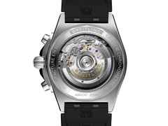 Breitling Chronomat B01 42 Automatik Edelstahl silbernes Zifferblatt schwarzes Kautschukband – Herrenuhren Chronograph aus Edelstahl. Das Gehäuse ist rund und silber. Das Kautschuk / Kunststoff / Silikon Armband ist schwarz. Das Zifferblatt ist ein Index in silber. – Ansicht 2