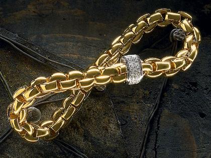 Fope FlexIt Armband breit Pave Gelbgold – Armschmuck Armband aus 750 Gelbgold/Weißgold.