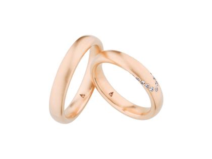 Christian Bauer Trauringpaar Roségold gewölbt mit Brillanten 0,110ct – Ringe Trauring mit Besatz aus 750 Rotgold.