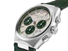 Frederique Constant Highlife Chronograph Automatic Edelstahl 41mm weiß-grünes Zifferblatt grünes Lederband limitiert – Herrenuhren Chronograph aus Edelstahl und Leder. Das Gehäuse ist rund und silber. Das Lederarmband ist grün. Das Zifferblatt ist ein Index in weiß. – Ansicht 3