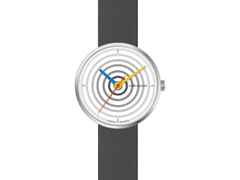 Walter Gropius Space Loops Edelstahl weiß Lederband – Herrenuhren Uhr ohne Datum aus Edelstahl. Das Gehäuse ist rund und silber. Das Lederarmband ist grau. Das Zifferblatt ist ein Index in weiß.