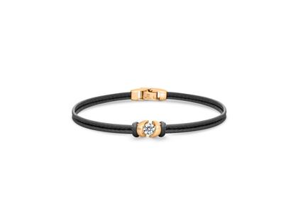 Schaffrath Colortaire Armband Leder (Jet Black) und Gelbgold 2-reihig mit Brillant 0,300ct – Armschmuck Armband in schwarz und aus 750 Gelbgold und Leder.