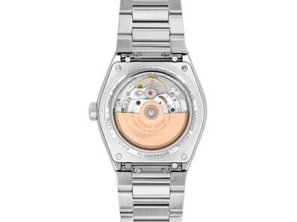 Frederique Constant Highlife Automatic Chronometer Edelstahl 39mm dunkelblaues Zifferblatt Metallband und Kautschukband – Herrenuhren Uhr mit Datum aus Edelstahl und Kautschuk. Das Gehäuse ist rund und silber. Das Edelstahlarmband ist silber. Das Zifferblatt ist ein Index in blau. – Ansicht 3