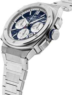 Alpina Alpiner Extreme Chronograph Automatik Edelstahl 41mm blaues Zifferblatt Metallband – Herrenuhren Chronograph aus Edelstahl. Das Gehäuse ist rund und silber. Das Edelstahlarmband ist silber. Das Zifferblatt ist ein Index in blau. – Ansicht 2