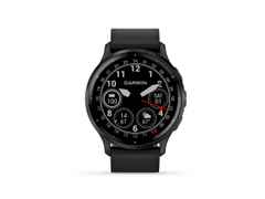 Garmin Venu 3 faserverstärktes Polymer Schiefergrau 45mm schwarzes Lederband – Herrenuhren Uhr Multifunktion aus Edelstahl, Kautschuk, Kunststoff und PVD beschichtet. Das Gehäuse ist rund und anthrazit. Das Lederarmband ist schwarz. Das Zifferblatt ist digital und schwarz.