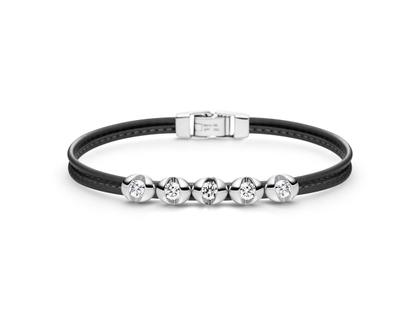 Schaffrath Colortaire Armband Leder (Schwarz) und Weißgold 2-reihig mit Brillanten 0,600ct – Armschmuck Armband in grau und aus 750 Weißgold und Leder.
