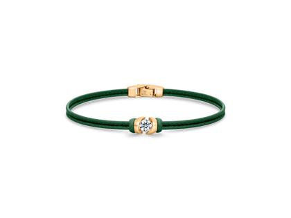 Schaffrath Colortaire Armband Leder (Forest Green) und Gelbgold 2-reihig mit Brillant 0,400ct – Armschmuck Armband in grün und aus 750 Gelbgold und Leder.