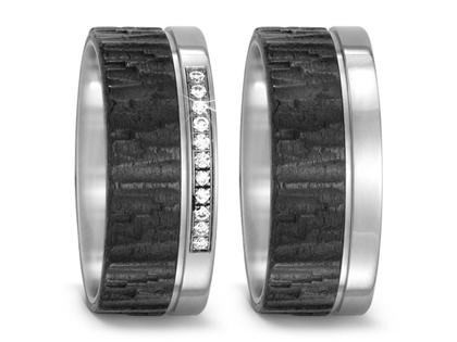 TitanFactory Carbon Titan Partnerringpaar 17 – Ringe Trauring mit Besatz aus Carbon, Titan und und .