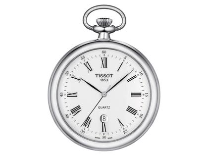 Tissot T-Pocket Taschenuhr Lepine Quarz Edelstahl 49mm weißes Zifferblatt – Taschenuhren Quarz Taschenuhr aus Edelstahl. Das Gehäuse ist rund und silber. Das Zifferblatt ist römisch und silber.