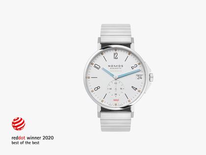Nomos Glashütte Tangente Sport neomatik 42 Datum Automatik Edelstahl 42mm weißes Zifferblatt Metallband – Herrenuhren Uhr mit Datum aus Edelstahl. Das Gehäuse ist rund und silber. Das Edelstahlarmband ist silber. Das Zifferblatt ist arabisch Index und weiß. – Ansicht 3