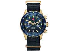 Rado Captain Cook Chronograph Automatik Bronze blau Textilband – Herrenuhren Chronograph aus Bronze, Keramik und Leder. Das Gehäuse ist rund und gelb. Das Textilarmband ist blau. Das Zifferblatt ist ein Index in blau. – Ansicht 2