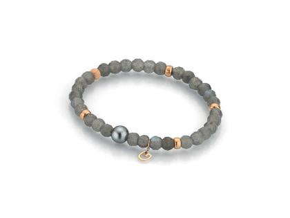 Gellner Urban Big Bang Armband Labradorit grau mit Roségold und Tahitiperle – Armschmuck Armband aus 750 Rotgold, Edelstahl und und .