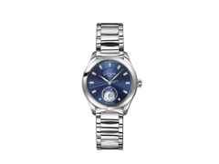 Glashütte Original Lady Serenade Luna Automatik Edelstahl 32,5mm blaues Zifferblatt Metallband – Damenuhren Uhr ohne Datum aus Edelstahl. Das Gehäuse ist rund und silber. Das Edelstahlarmband ist silber. Das Zifferblatt ist ein Index in blau.