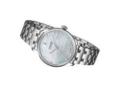 Union Glashütte Seris  Datum Damenuhr weißes Perlmuttzifferblatt und Brillanten Edelstahlband – Damenuhren Uhr mit Datum aus Edelstahl und Leder. Das Gehäuse ist rund und silber. Das Edelstahlarmband ist silber. Das Zifferblatt ist ein Index in weiß. – Ansicht 2