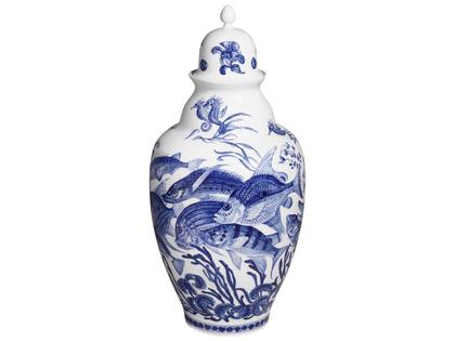 Meissen Limitierte Meisterwerke Blue Treasures Deckelvase "Fische" 63 cm – Porzellanwaren Porzellanvase in weiß und aus Porzellan.