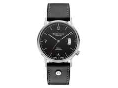 Bruno Söhnle Glashütte Rondo Herrenuhr   Automatik Edelstahl schwarzes Zifferblatt schwarzes Lederband – Herrenuhren Uhr mit Datum aus Edelstahl. Das Gehäuse ist rund und silber. Das Lederarmband ist schwarz. Das Zifferblatt ist arabisch Index und schwarz. – Ansicht 3