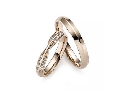 Gerstner Exclusiv-Kollektion Trauring Paar aus 585/- Haselnussgold mit Brillant 0,120ct – Ringe Trauring mit Besatz in braun und aus 585 Weißgold/Rotgold.