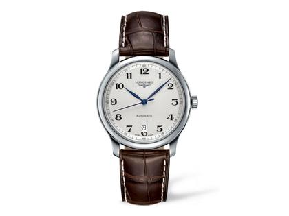 Longines Master Collection Automatik 38 mm Edelstahl silberfarben arabisch Lederband – Herrenuhren Uhr mit Datum aus Edelstahl. Das Armband ist ein Lederarmband. Der Zifferblatt ist arabisch.
