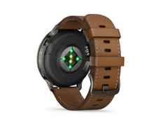 Garmin Venu 4 Quarz Edelstahl und Polymer Schiefergrau 45mm digitales Zifferblatt braunes Lederband – Herrenuhren Uhr Multifunktion aus Edelstahl, Faserverstärktes Polymer und PVD beschichtet. Das Gehäuse ist rund und anthrazit. Das Lederarmband ist braun. Das Zifferblatt ist digital und schwarz. – Ansicht 4
