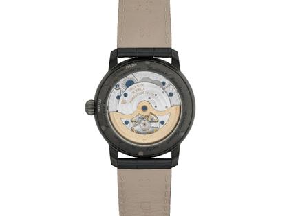 Frederique Constant Classics Worldtimer GMT Manufacture Automatik Edelstahl Schwarz-PVD 42mm schwarzes Zifferblatt schwarzes Lederband Limited Edition – Herrenuhren Uhr mit Datum aus Edelstahl und PVD beschichtet. Das Gehäuse ist rund und schwarz. Das Lederarmband Kroko / Alligator ist schwarz. Das Zifferblatt ist ein Index in schwarz. – Ansicht 2