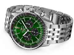 Breitling Navitimer B01 Chronograph 46 Edelstahl grünes Zifferblatt Metallband – Herrenuhren Chronograph aus Edelstahl. Das Gehäuse ist rund und silber. Das Edelstahlarmband ist silber. Das Zifferblatt ist ein Index in grün. – Ansicht 2
