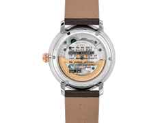 Frederique Constant Manufacture Slimline Moonphase Date Automatik Edelstahl 42mm silbernes Zifferblatt braunes Lederband limitiert – Herrenuhren Uhr mit Datum aus Edelstahl und Leder. Das Gehäuse ist rund und silber. Das Lederarmband Kroko / Alligator ist braun. Das Zifferblatt ist ein Index in silber. – Ansicht 2
