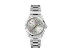 TAG Heuer Carrera Date Automatik Edelstahl 36mm silberfarbenes Zifferblatt Metallband – Damenuhren Uhr mit Datum aus Edelstahl. Das Gehäuse ist rund und silber. Das Edelstahlarmband ist silber. Das Zifferblatt ist ein Index in silber.