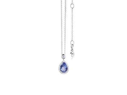 Capolavoro Espressivo Kette mit Anhänger Weißgold 42-45cm mit Tansanit 0,800ct und Brillanten 0,200ct – Halsschmuck Kette mit Anhänger aus 750 Weißgold.