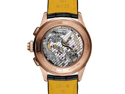 Breitling Premier B15 Duograph 42 Handaufzug Rotgold schwarzes Zifferblatt schwarzes Lederband – Herrenuhren Chronograph aus 750 Rotgold. Das Gehäuse ist rund und roségold. Das Lederarmband Kroko / Alligator ist schwarz. Das Zifferblatt ist arabisch Index und schwarz. – Ansicht 2